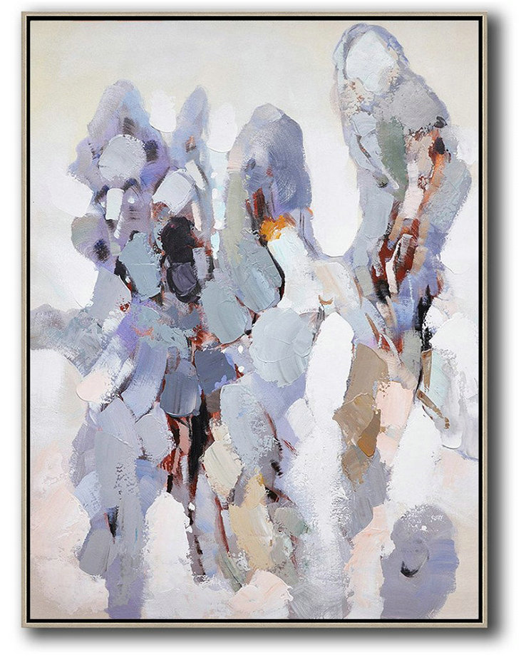Extra Large Textured Painting On Canvas,Vertical Palette Knife Contemporary Art,Abstract Painting On Canvas,Gray,White,Brown.etc